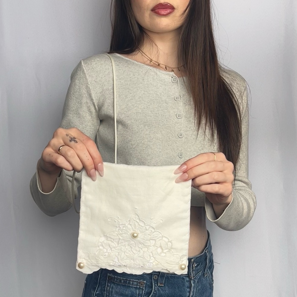 Handmade White Lace & Pearl Women's Bag